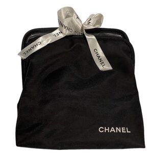 CHANEL Black Makeup Pouch with White Branded Ribbon
